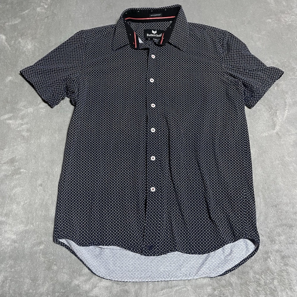 Butter Cloth Shirt Mens Medium Regular‎ Fit Navy Icy Cotton Regular Fit Camp